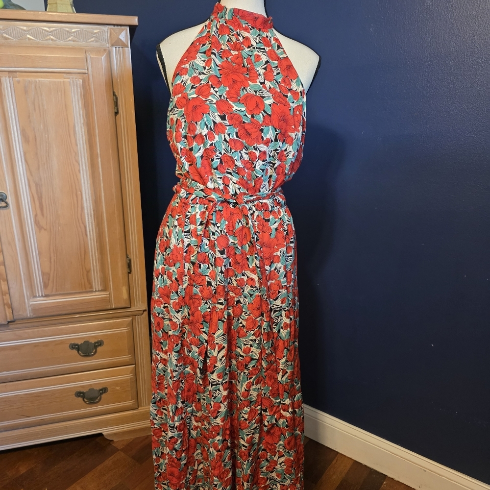 Floral Red and Teal Fabric
